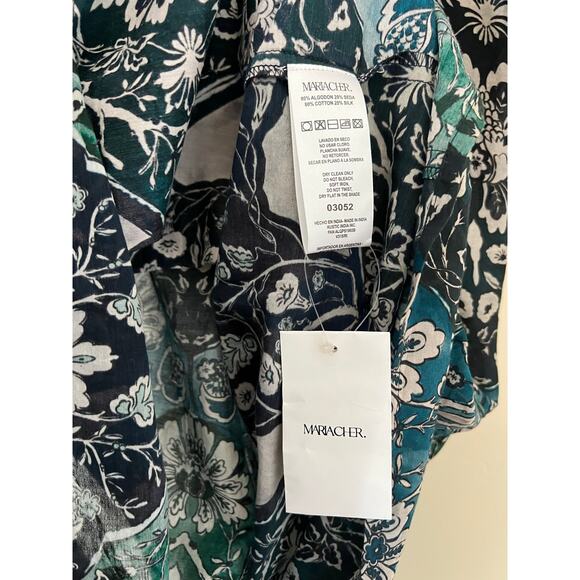 NWT Maria Cher Lugo Franca Maxi Dress Silk Cotton M Printed Pleat Placket Boho - Picture 5 of 9